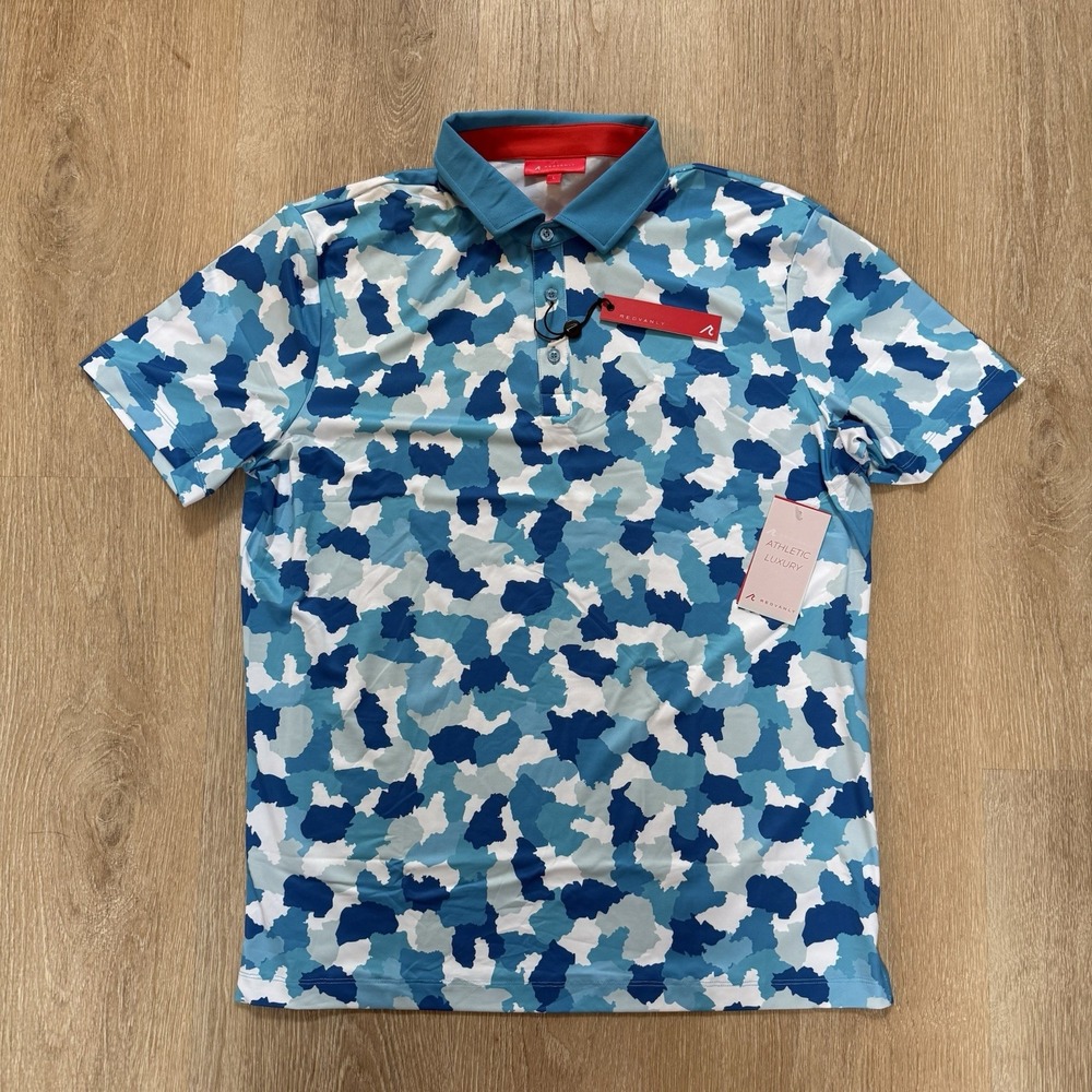 Redvanly Dawson Polo Shirt Golf Rugby PUREpoly Malibu Blue Camo Men's L NWT‎